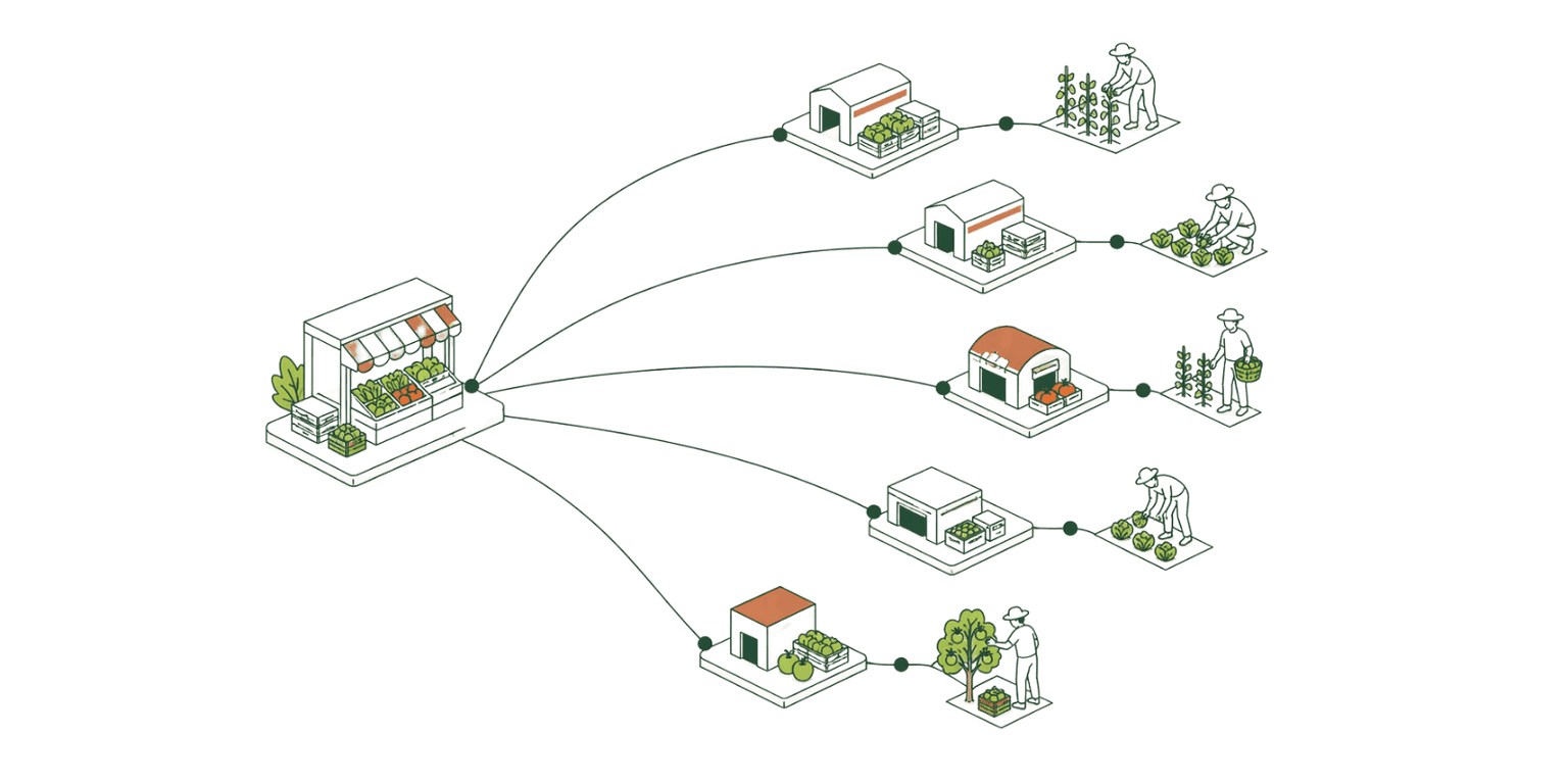 A wide network of hubs and cold-chain routes scaling beyond a single trader